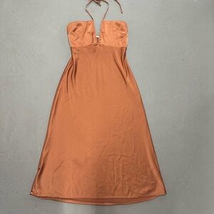 Elegant Burnt Orange Midi Satin Dress